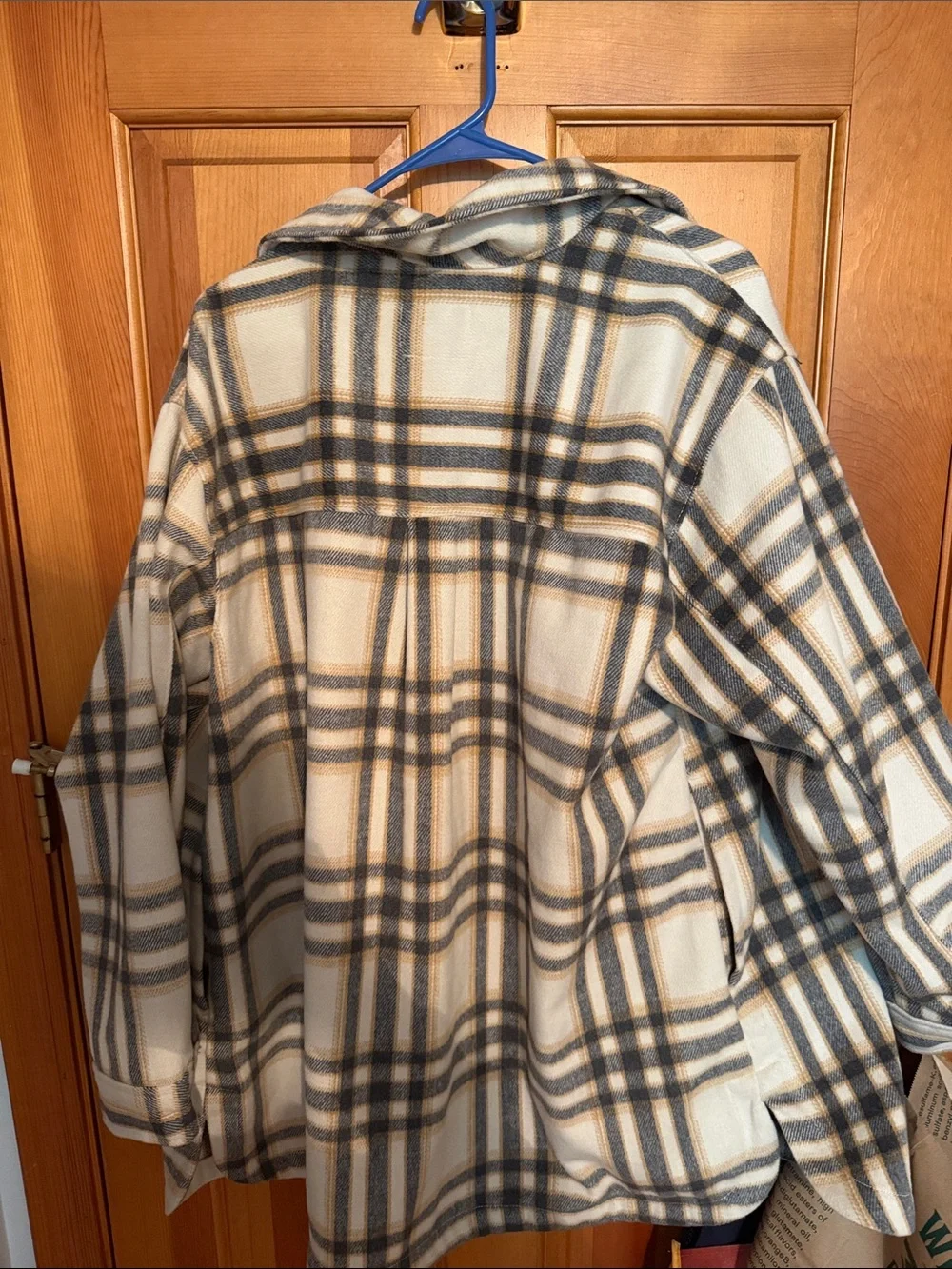 Old Navy Cream, Gray & Tan Plaid Shacket